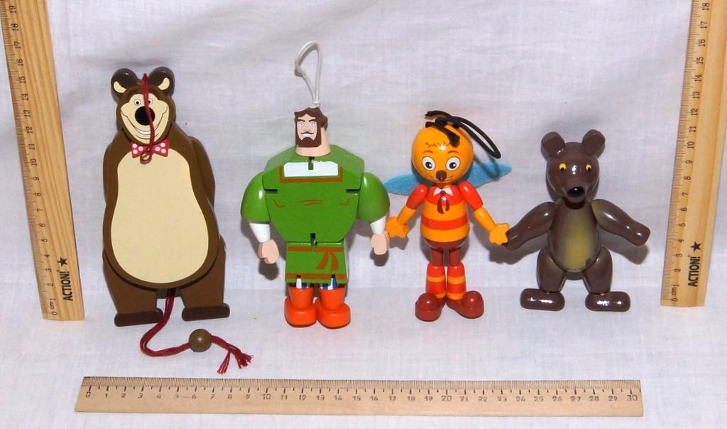 * игрушка ДЕРЕВЯННЫЕ   4шт.  МЕДВЕДЬ +БОГАТЫРЬ + ПЧЕЛА +МЕДВЕДЬ   (К13? 14?)