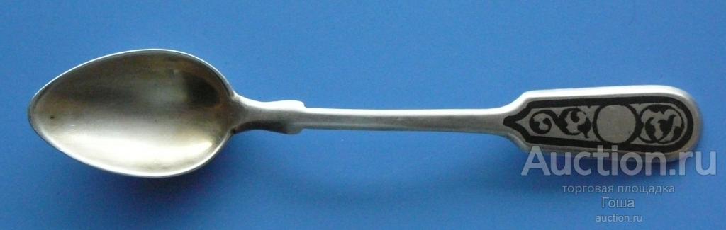 Ложка чайная серебряная, СССР, Кубачи, серебро 875, чернь, длина 14см, 26.53г, хорошая. (100)