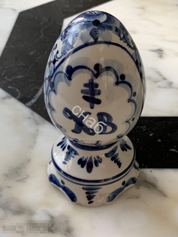 Яйцо пасхальное середина 20 века Гжель оригинал . Авторская работа Рыженок . Клеймо 