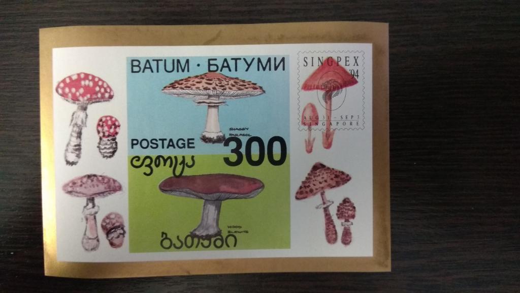 Марки.Флора.Батуми.1992.Грибы.Блок.Чистый.Надпечатка.Сост.идеальное