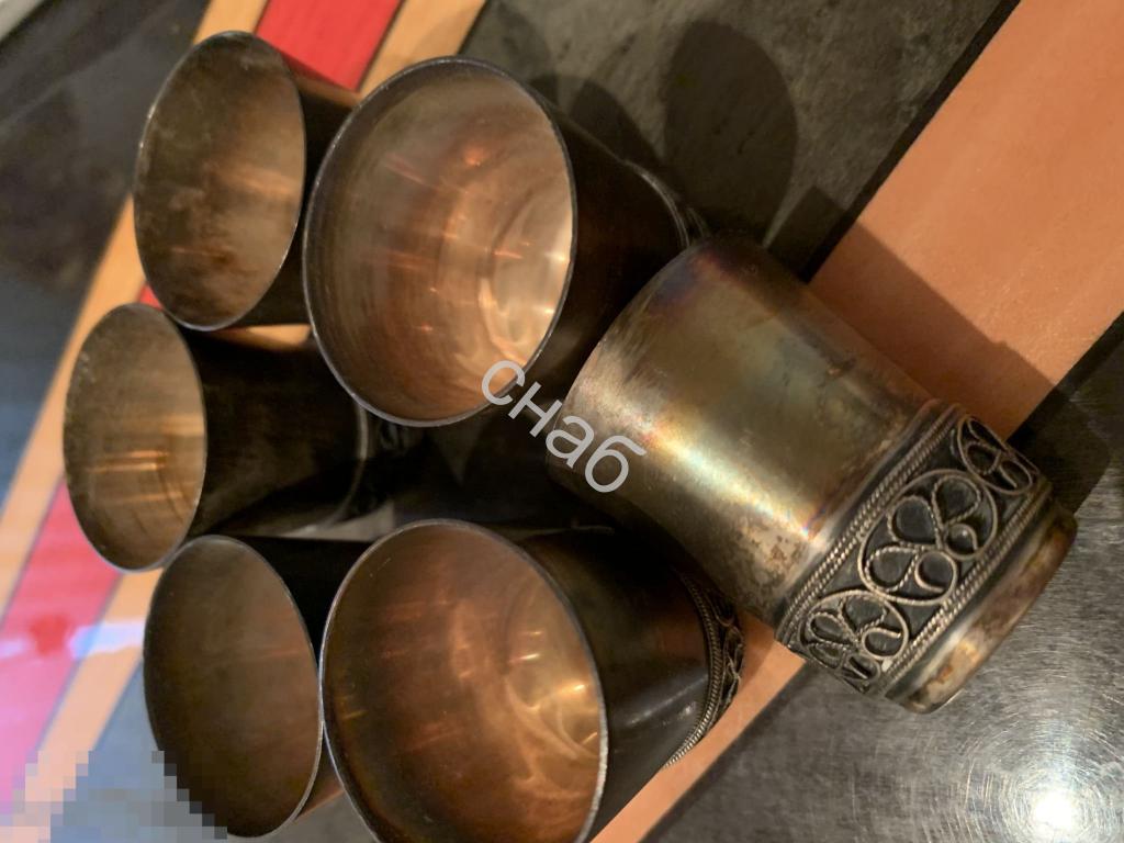 Набор 6 штук Стопки мельхиор Серебро Позолота внутри.