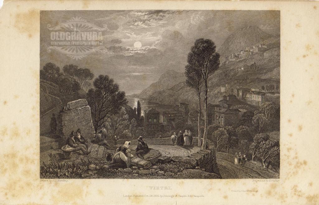 1832 год. Виетри, Кампания, Италия, гравюра, офорт S22437