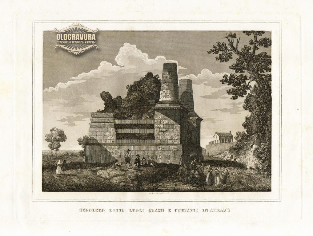 1851 год. Античные гробницы Горациев и Куриациев, Италия, гравюра S23738