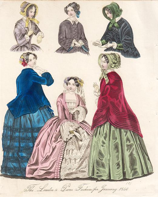 1850 год. Гравюра Мода Лондона и Парижа на Январь 1850 S22396
