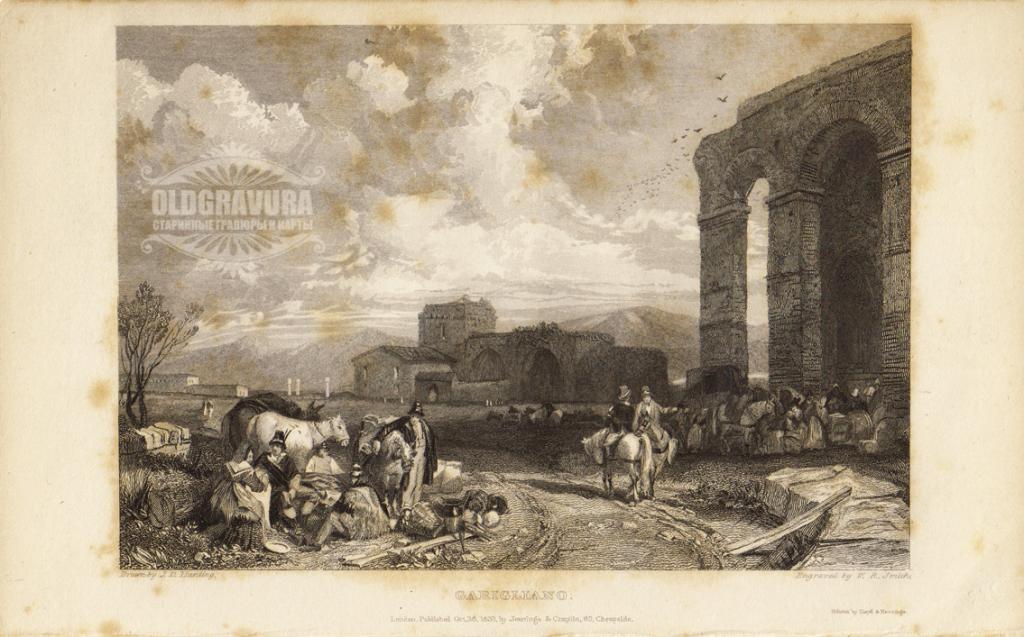 1832 год. Гарильяно, Калабрия, Италия, гравюра, офорт S22439