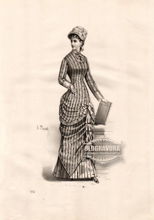 1879 год. Девушка с книгой, старинная литография S22994