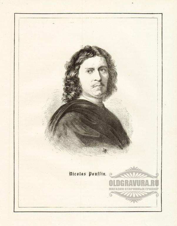 1873 год. Старинная ксилогравюра Портрет художника S8658