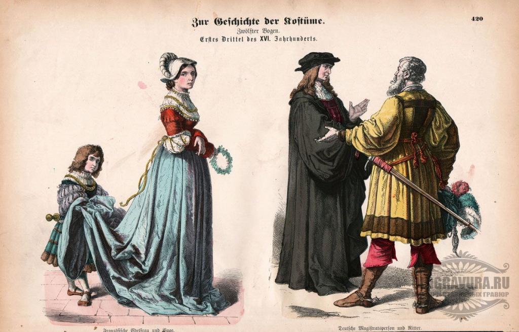 1880 год. Гравюра, акварель Костюмы разных эпох S11075