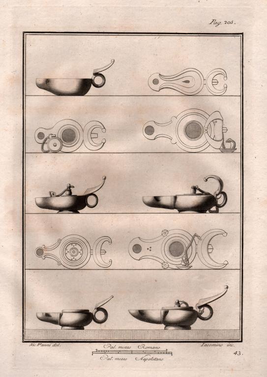 1750-е гг. Гравюра Древнеримские масляные лампы S10711