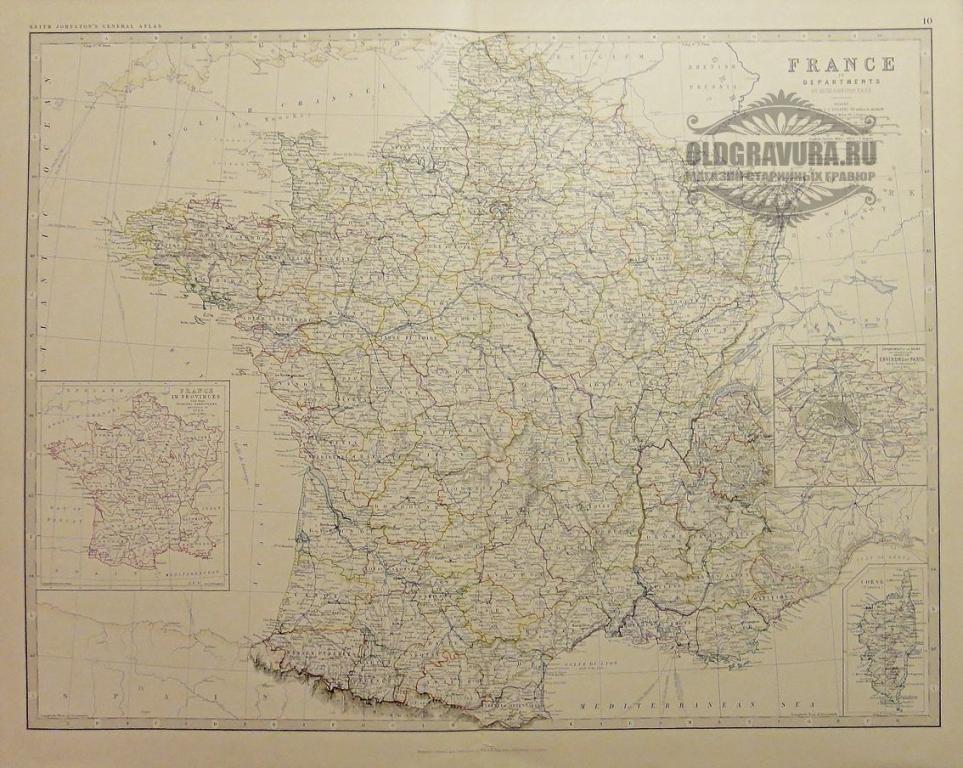 1860-е гг. Старинная карта Франция и Париж S6121