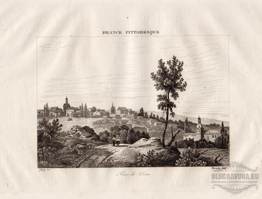 1835 год. Антикварная гравюра Города Франции S12319
