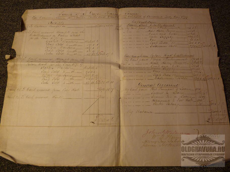 1879 год. Старинный бухгалтерский отчет, аудиторская проверка, Великобритания M0035