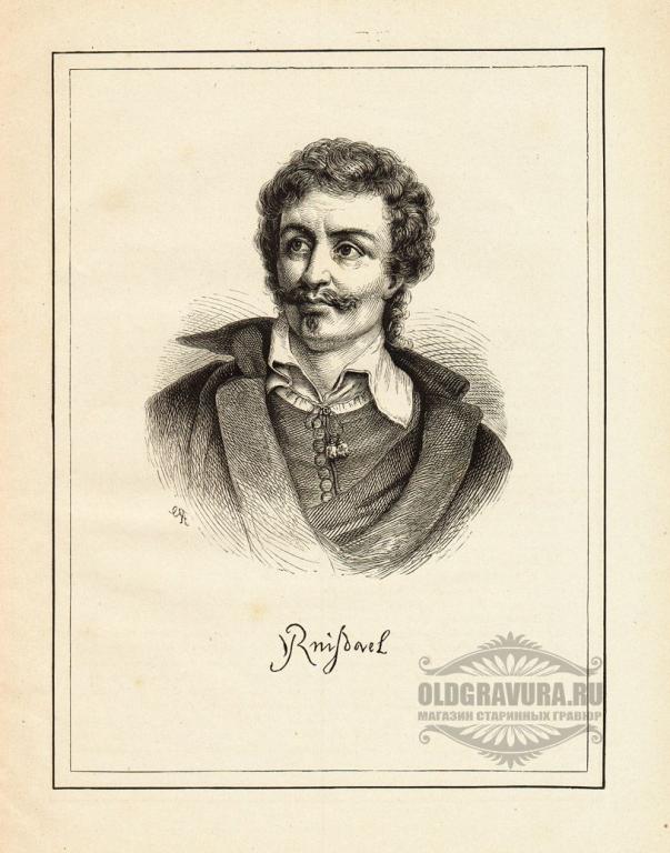 1873 год. Старинная ксилогравюра Портрет художника S8428