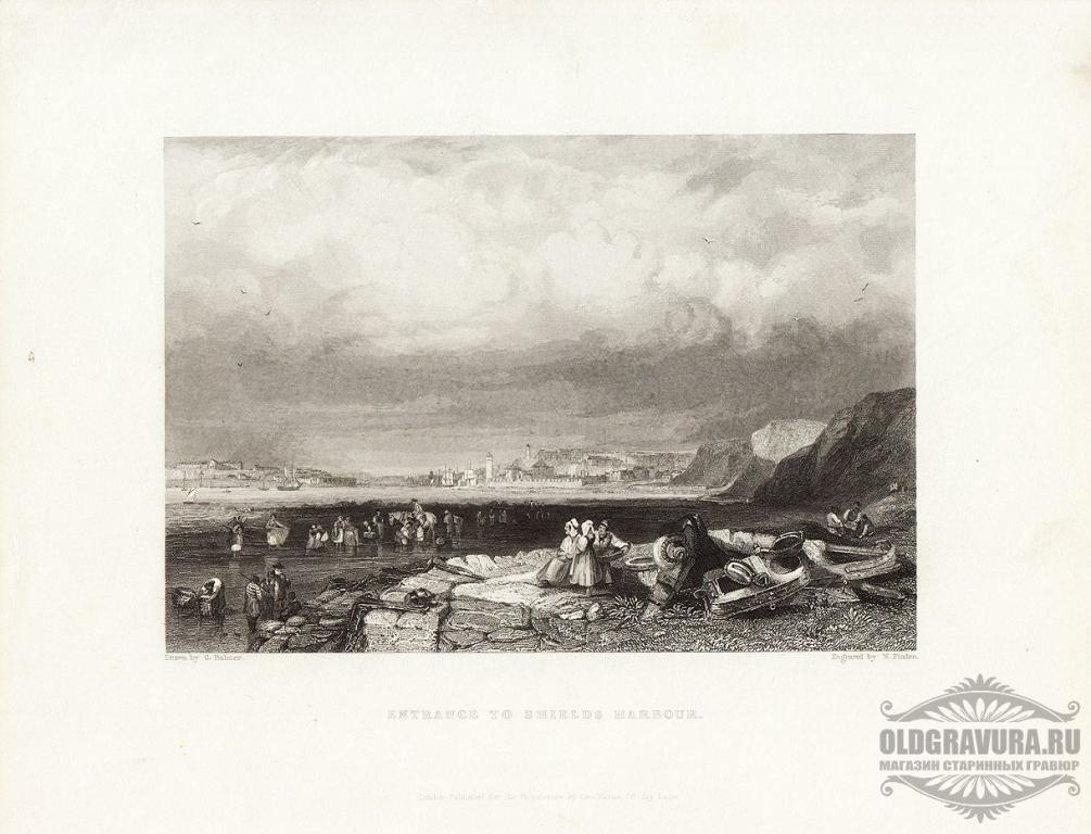 1850-е гг. Старинная гравюра Морской пейзаж S10378