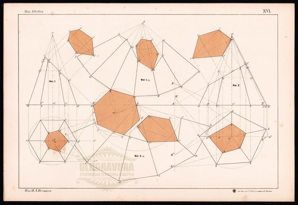 1898 год. Развертка прямой и наклонной пирамиды S21229