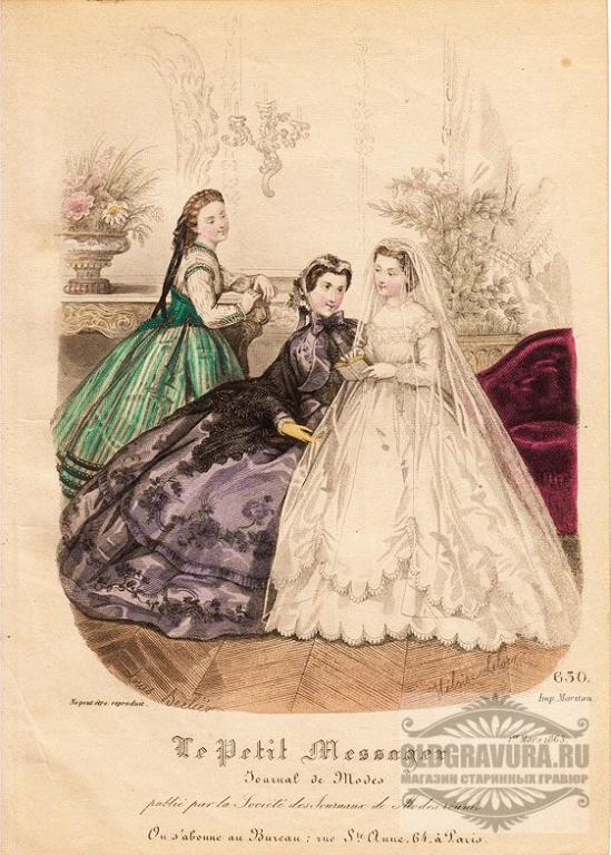 1860-е гг. Старинная гравюра МОДА, акварель S5621