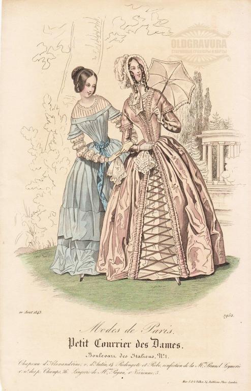 1830-е гг. Антикварная гравюра, акварель Мода S21478