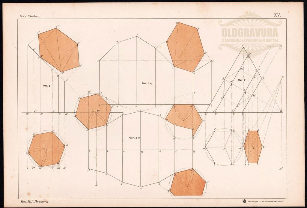 1898 год. Литография Прямая и наклонная призма S21228