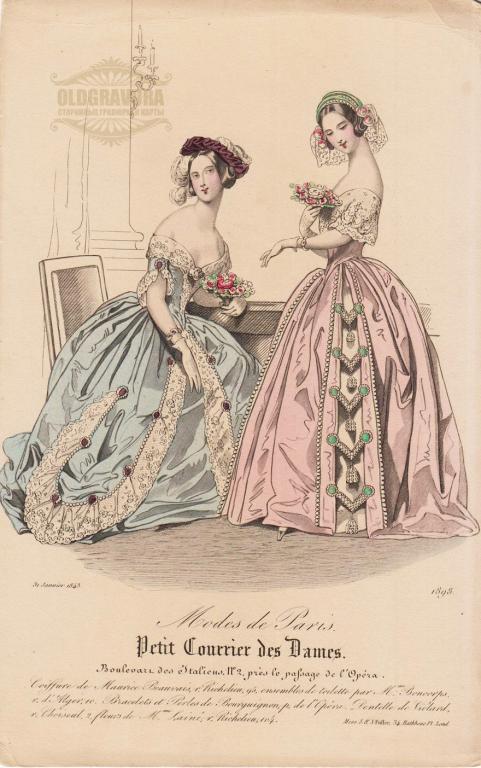 1830-е гг. Антикварная гравюра, акварель Мода S21464