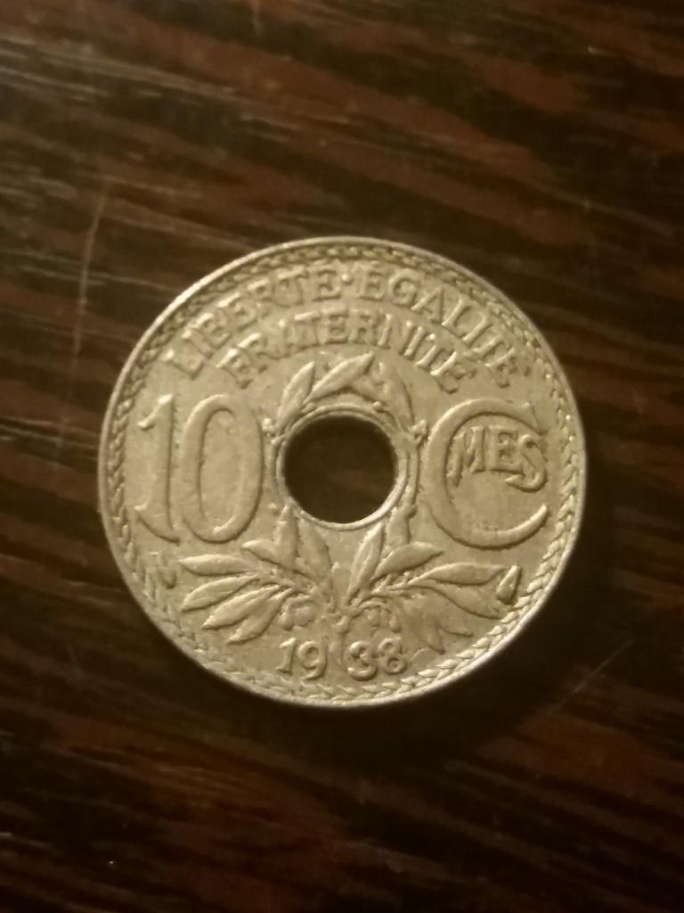 Франция  10 сантимов 1938  год