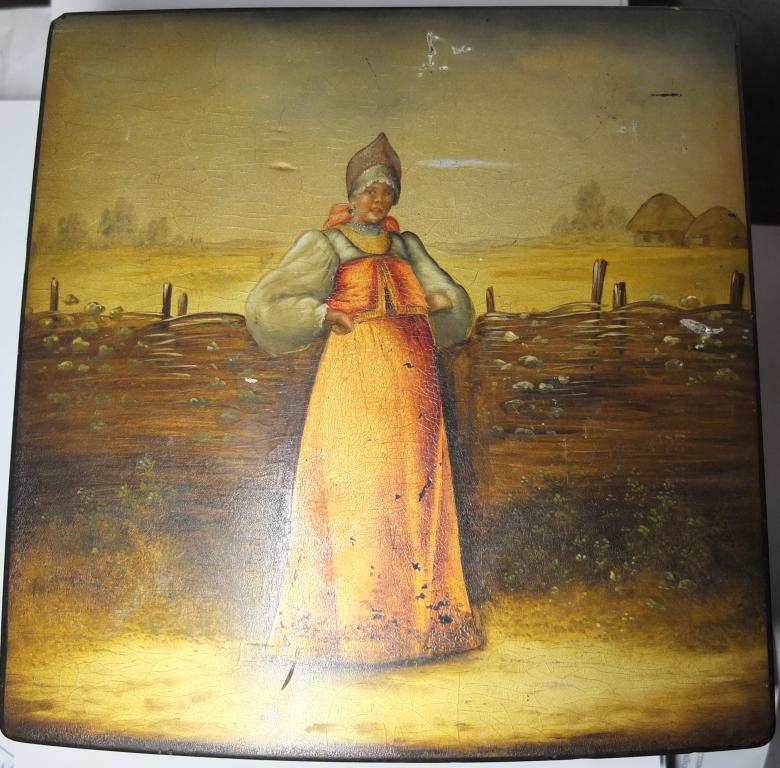 шкатулка Русская красавица,большая,ручная роспись,редкость,царская Россия