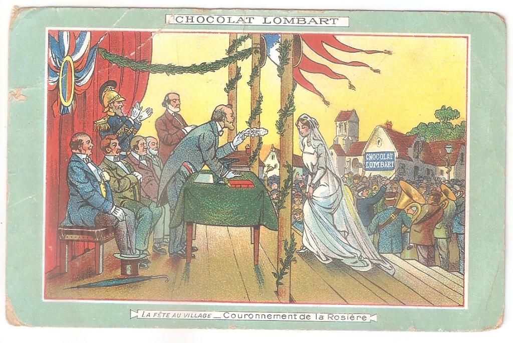 Старинная ХРОМО открытка ШОКОЛАД ЛОМБАРТ Праздник Розьер Франция Нач. XX в. реклама Хромолитография