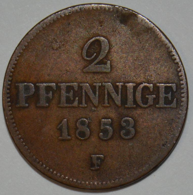 Германия Саксония 2 пфеннига 1853 (Z14)