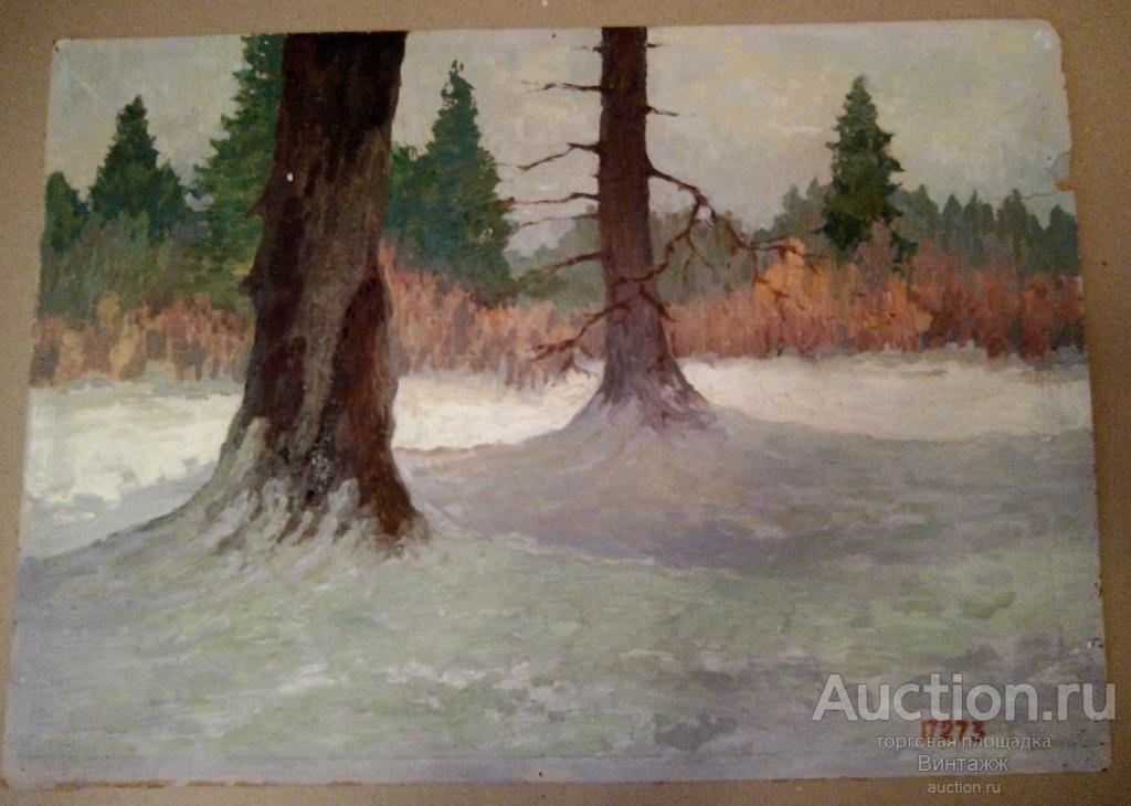 Картина Богданов А.Н. Зимний лес масло картон 1973г