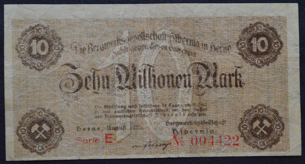 Германия 10 миллионов марок 1923 год.Красный номер