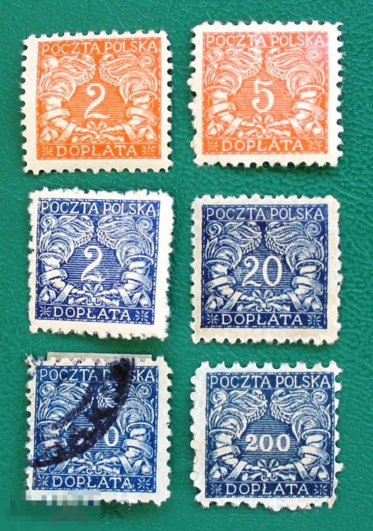 Польша 1919-20 Доплатные Sc#J13,J15,J22,J26,J32,J33 MH 