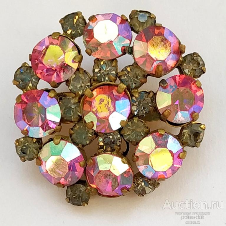 Винтажная брошь из красного хрусталя с покрытием Aurora Borealis, Великобритания, 1960гг