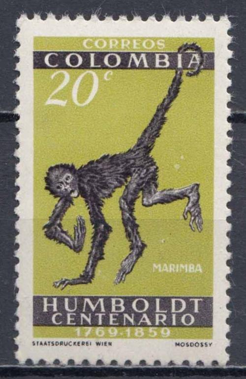 Колумбия, 1960, Ученые, Путешественники, Гумбольдт, Обезьяны