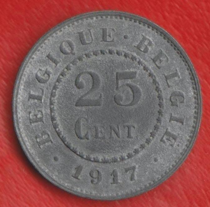 Бельгия 25 сантимов 1917 г. немецкая оккупация ПМВ