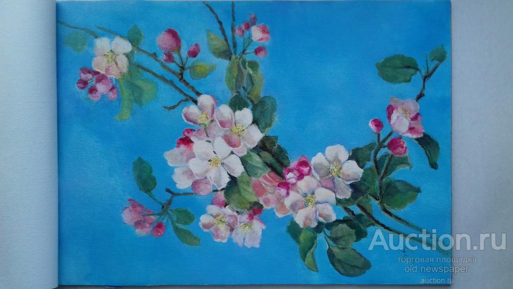 Картина.Яблоня в цвету. Акрил на холсте А3 ( 29,7 на 42 см)