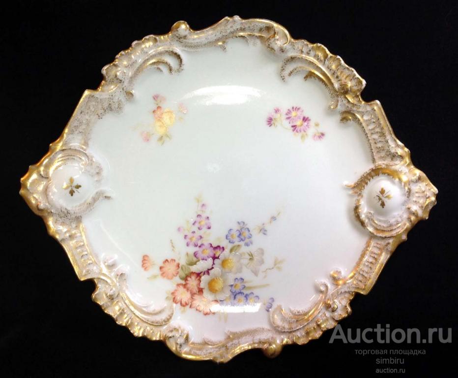ЛИМОЖ БАРОЧНОЕ ФАРФОРОВОЕ  ЖИВОПИСНОЕ БЛЮДО ELITE LIMOGES ФРАНЦИЯ 1896г.
