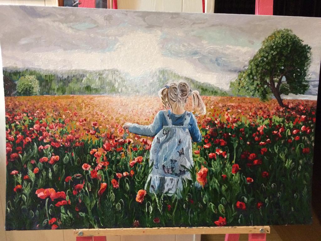 Карита (копия) Одисиас Иконому "Девочка в маковом поле" масло 80*55 см