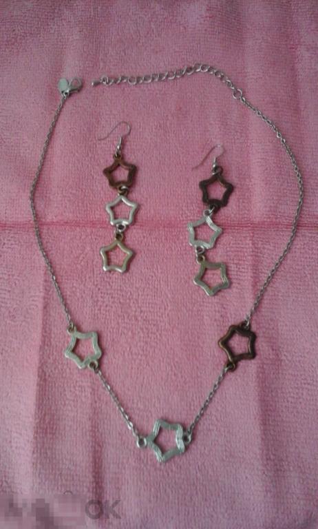 Комплект бижутерии "Звезды" три разных металла:серьги+подвеска 