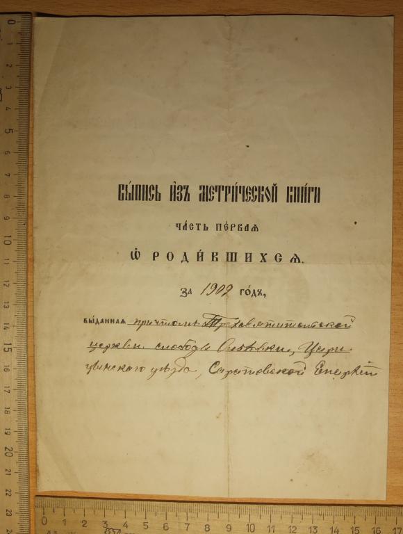 выписка из метрической книги,Саратовский уезд,1902 год