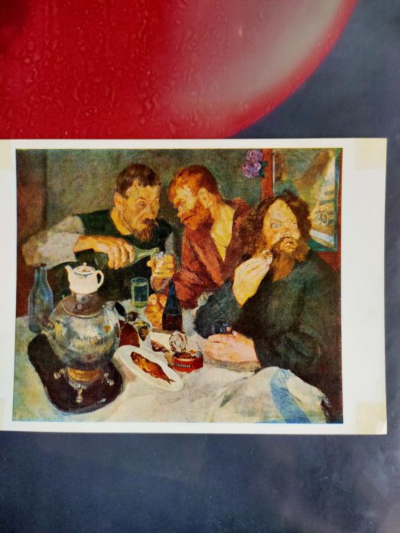 Открытка Б. В. Иогансон " Сговор у кулака" 1974г.