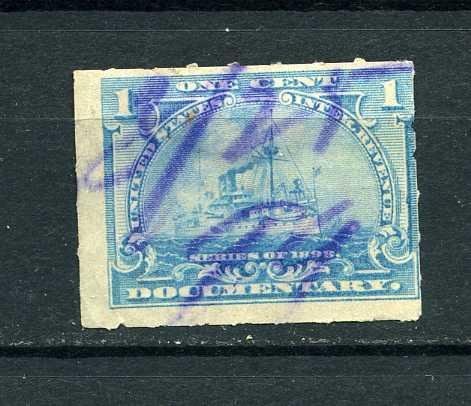 США. Доходная марка. Корабль.  1 цент. 1898.
