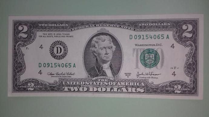 США 2 доллара 2003г UNC