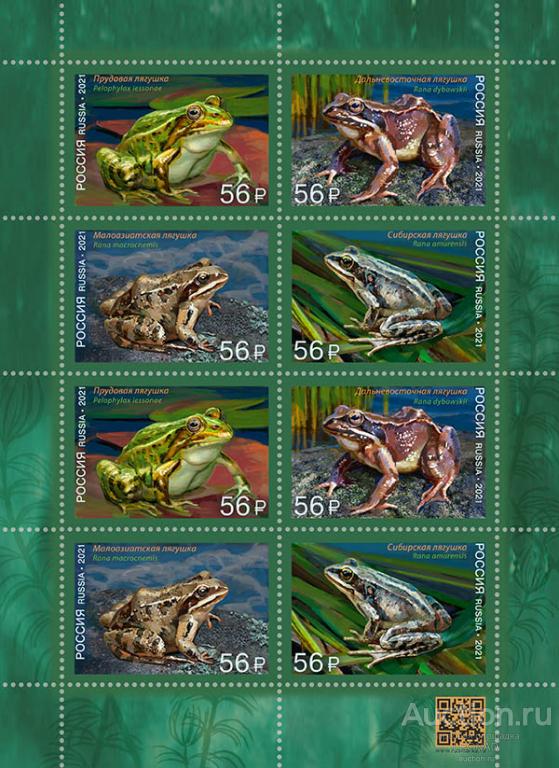 Россия-2021, № 2732-35. Фауна России. Лягушки. Лист.