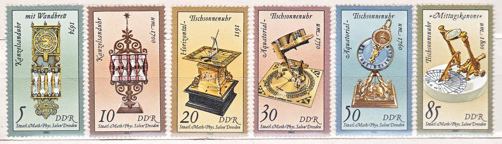 Марки ГДР 1983 Mi № 2796-2801 Старинные часы Серия 6 марок MNH Антиквариат