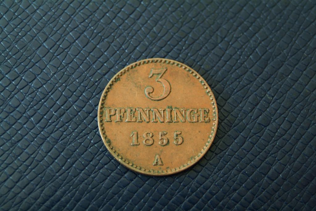 Германия Мекленбург-Шверин 3 пфеннига 1855 КМ 310