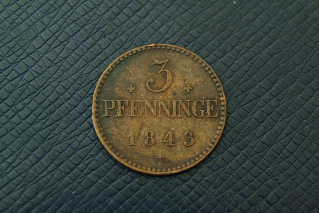 Германия Мекленбург-Шверин 3 пфеннига 1843 КМ 299