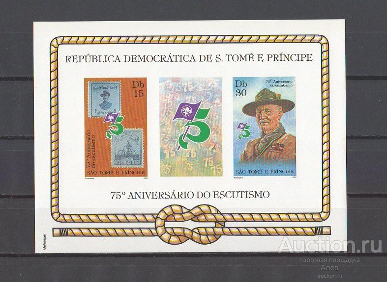 САН-ТОМЕ И ПРИНСИПИ 1982, СКАУТЫ, ОРГАНИЗАЦИИ, СКАУТИЗМ, БЛОК Б/З MNH