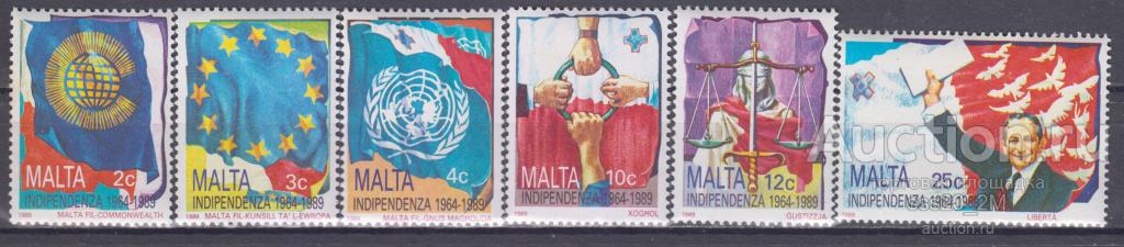 Мальта 1989 25 лет независимости Mi809-814 MNH