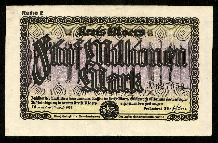 Германия. Нотгельд, Moers 5 миллионов марок 1923  — покупайте на .