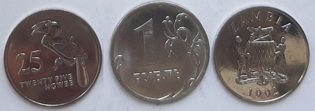 Замбия. Птица-носорог - 25 нгве, сталь-никель, 1992