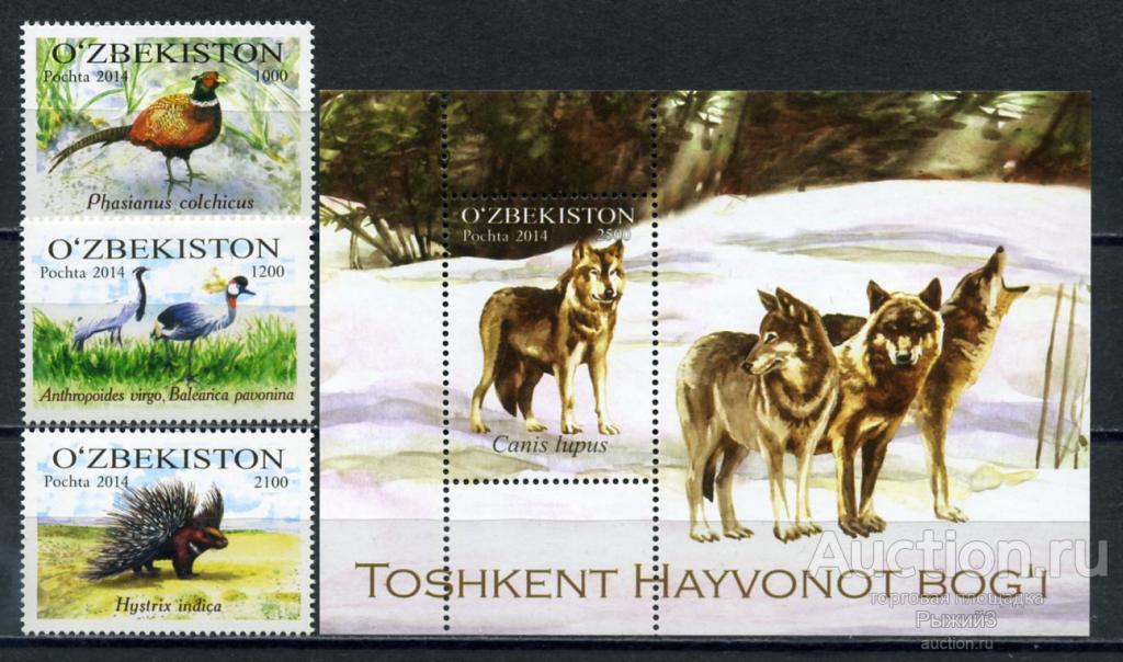 Узбекистан 2014. Фауна. Звери. Птицы. Хищники. Волки. MNH.